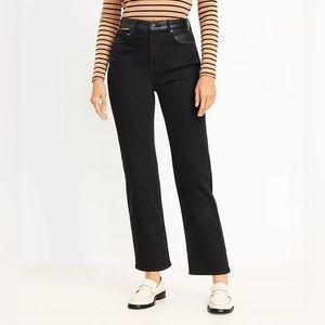 NWT NEW IN BAG 
Faux Leather Trim High Rise Straight Jeans In Black